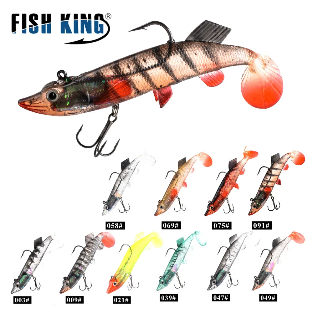 

FISH KING 1PC Soft Bait 3D Eyes Lead Fishing LuresTail Pike Soft Lure Treble Hook Baits Artificial Bait Jig esfishing soft bait