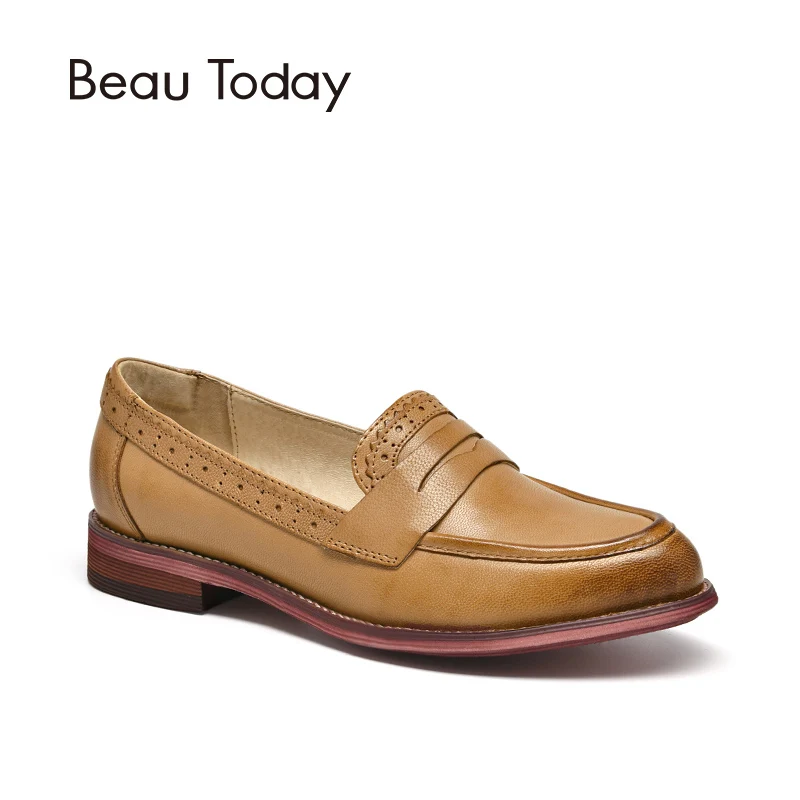 Koop BeauToday Penny Loafers Vrouwen Schapenvacht Mocassin Echt Lederen Slip Op Wees Teen Flats Plus Size Schoenen Handgemaakte 27013