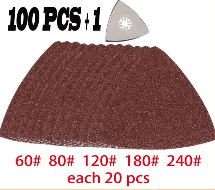 

100 pcs Sanding paper+Triangular sanding pad for Fein Dremel power tool,sandpaper for oscillating multi tool accessories