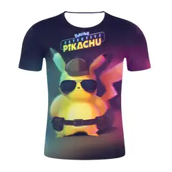 Летняя цветная футболка уличная упаковка Покемон детектива Пикачу 3D Футболка Мужская/женская с коротким рукавом модная футболка в стиле