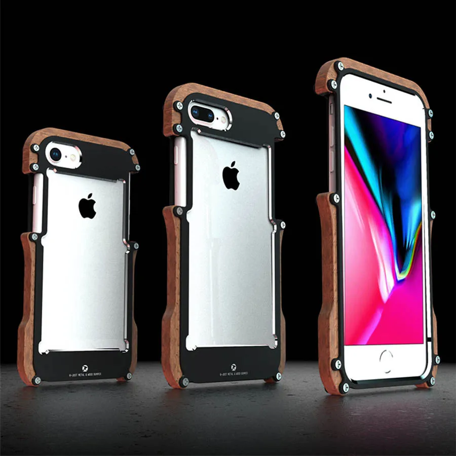 R-just чехол для iPhone 7 8 Plus противоударный с деревянной металлической рамкой