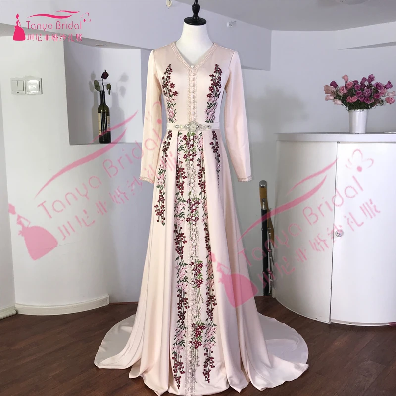 Элегантное мусульманское вечернее платье марокканский кафтан Robe De Soiree Дубай Кружевная аппликация торжественное платье с длинным рукавом платье на выпускной