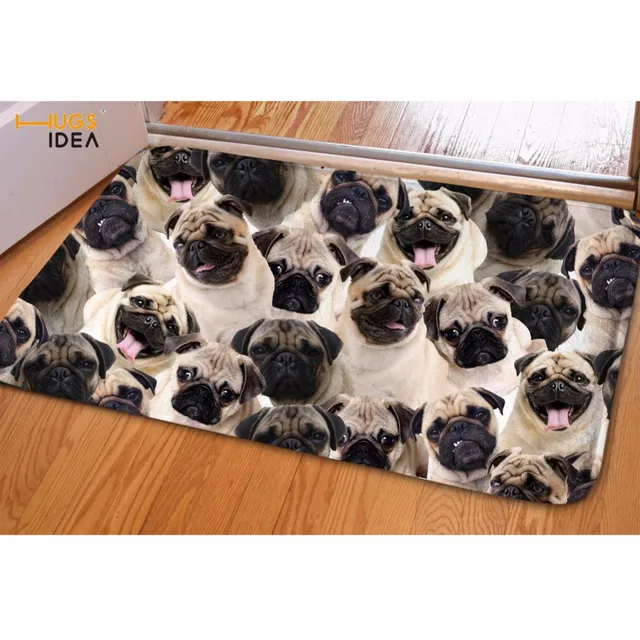 Hugsidea Pug Dog Printed Balcony Carpet Flannel Bathroom Doorway Non Hugsidea Pug Dog Printed Balcony Carpet Flannel Bathroom Doorway Non Slip Mat Front Door Welcome Floor Salle Area Rug Decorative