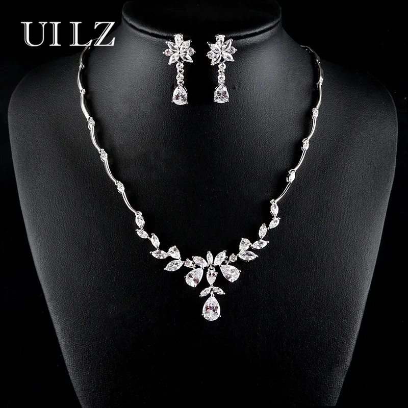 

UILZ Nigerian Water Drop Cubic Zirconia Wedding Jewelry Sets Luxury Crystal Bridal Jewelry Set Gifts For Bridesmaids US428
