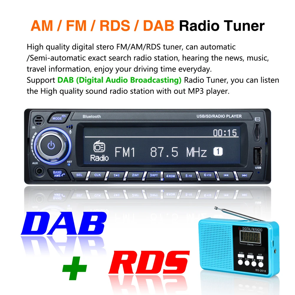 1 Din автомобильный радио DAB Автомобильный MP3 Bluetooth плеер RDS Bluetooth hands-free беспроводной радио de coche Прямая поставка