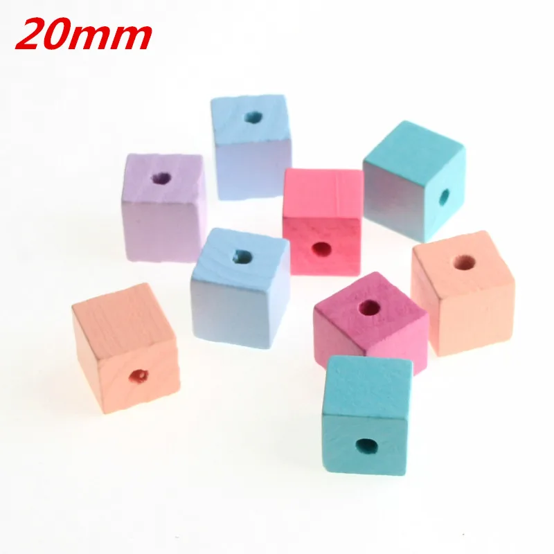 

Colorful Wooden Beads 20x20x20mm Candy Color 10pcs Square Shape Wood Beads for Jewelry Making DIY Rattle Pacifier Clip Necklace