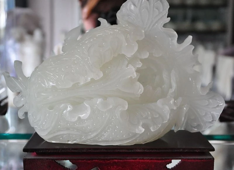 

10" chinese Natural white jade pure hand-carved wealth Cabbage lucky statue