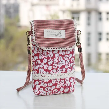 

Cotton floral printing children school bags kids travel messenger cross-body bags small phone pouches money bag for baby girls