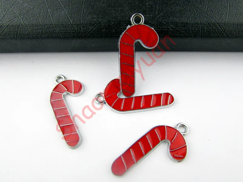 

ECM04 Mix Color 20Pcs Alloy Metal Enamel Christmas crutches Charms Pendants 34x16.5mm