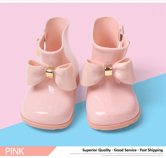 Fashion Children Rainboots Waterproof Girls Child Rubber Boot Jelly Soft Ankle Infant Shoe Girl Boots Bow Baby Kids Rain Shoes 547 (4)