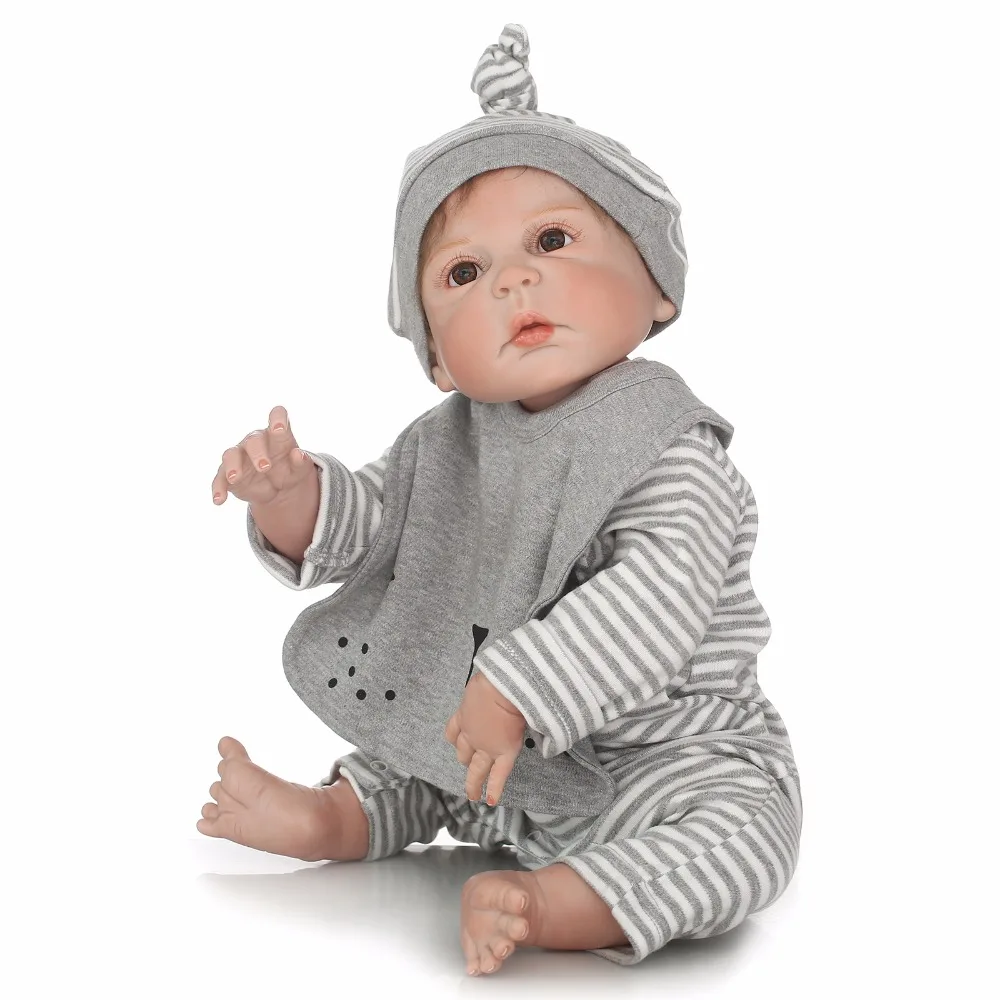 NPK 57 см кукла Bebe Reborn полные конечности и туловище Жесткий Силиконовый мальчик Boneca