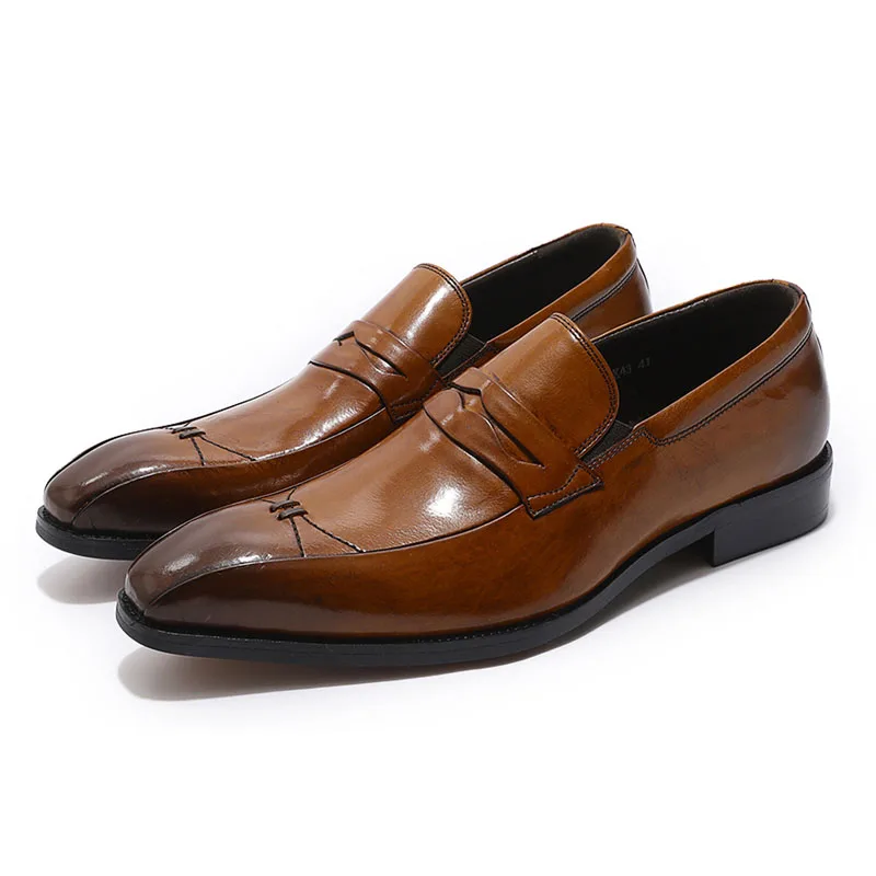 

Size 39-46 Luxury Brand Mens Penny Loafers Genuine Leather Brown Black Slip-On Work Office Male Footwear In Men's Casual Shoes