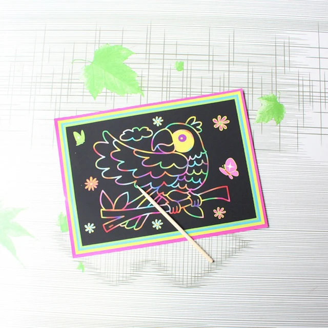 10 pcs 13x 9.8cm Scratch Art Paper Magic Painting Paper with Drawing Stick For Kids Toy Colorful Drawing Toys 2