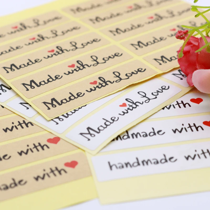 

100PCS/Lot Printed "made with love" labels Sticker Labels Kraft White Paper Labels Sealing Stickers Packaging For Jewelry/Box