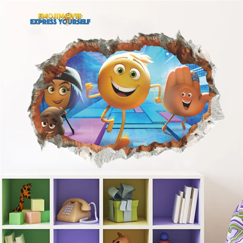 

Cartoon Emoji Smiley Faces 3D Smashed Wall Sticker Funny Mural Decal For Kids Baby Nursery Home Decor Movie Decorations