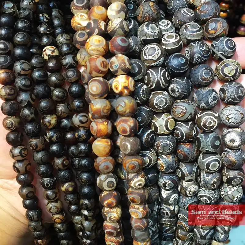 

China Tibetan Dzi Eyes beads Natural brown Stone Religion 8/10/12MM Round Loose beads for jewelry making bracelet DIY CTB05