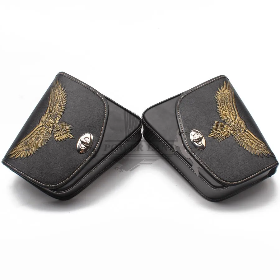 

Left+Right Side Black Synthetic Leather Eagle Saddlebag Saddle Bag Luggage Bag Pannier Bag Universal For Harley Honda Suzuki