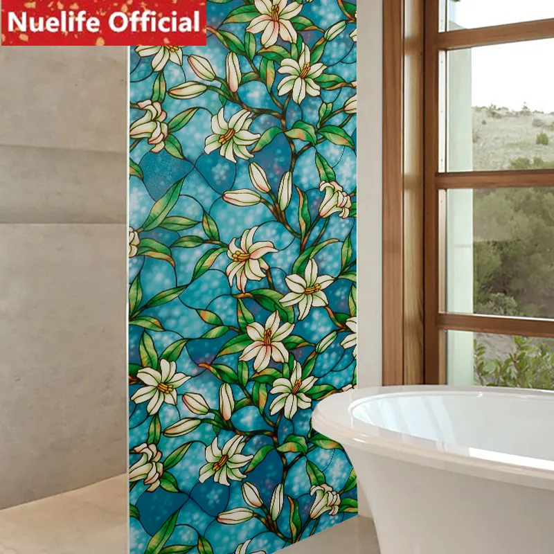 45x100cm Plant flower pattern of glass electrostatic film toilet living room bedroom dining room kitchen Windows glass film N4