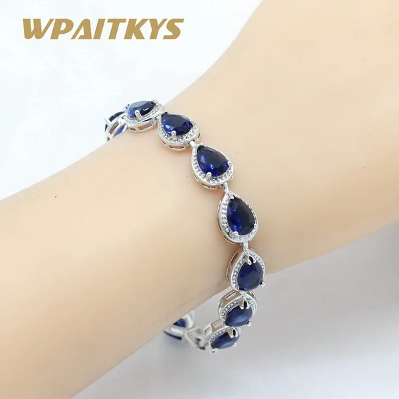 Капли воды темно-синий кристалл серебряный цвет звено цепи браслет для женщин ювелирные изделия подарочная коробка WPAITKYS