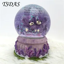 Rotary Crystal Ball Music Box With Round Shape Colorful Bear Music Boxes With Snowflake Princess Girl gifts