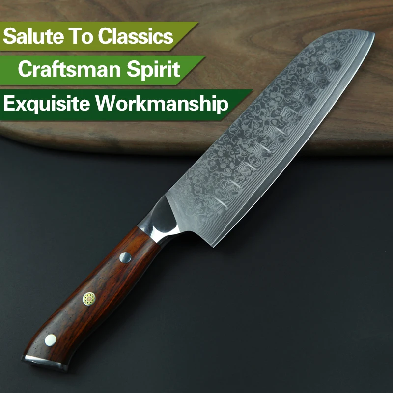 XINZUO 7 inch Santoku Knife Japanese Chef Knife vg10 Damascus Steel Professional Kitchen Knive with Ergonomic Rose Wood Handle