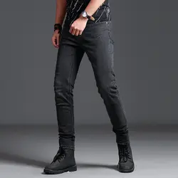 2018 новый высококачественный Для мужчин; обтягивающие джинсы темно-серый Повседневное тонкий модный бренд деним Для мужчин джинсы брюки