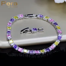 Pera модные 925 пробы серебряные ювелирные изделия мульти желтый розовый фиолетовый цвета кубический цирконий камень теннисные браслеты для женщин B022