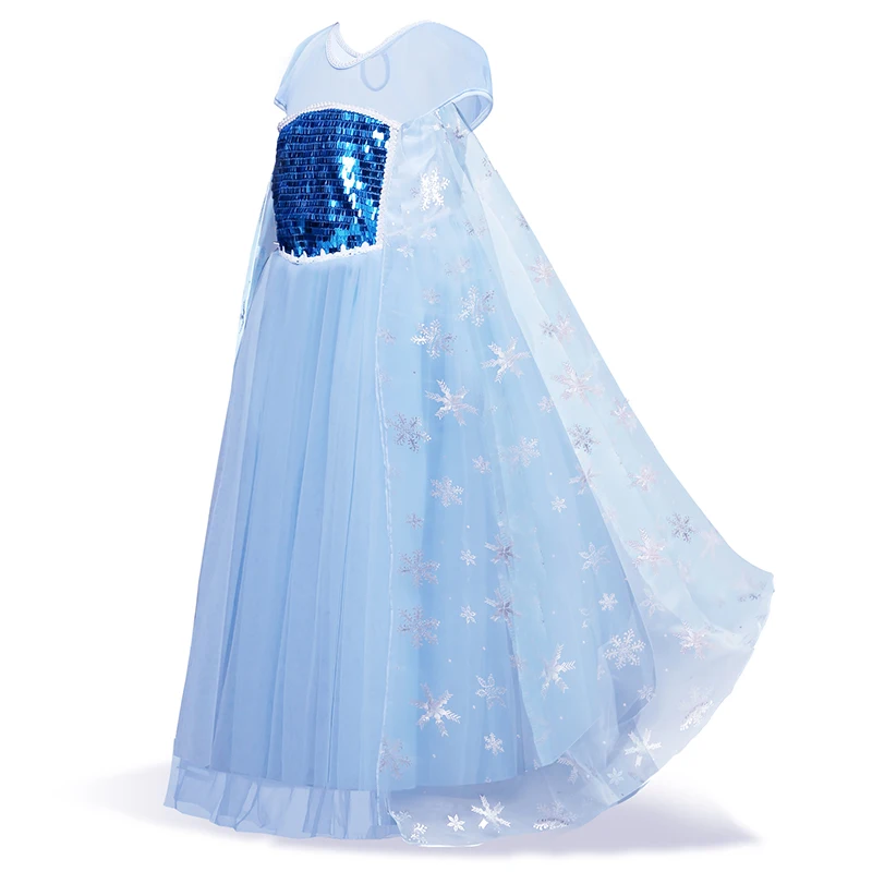 Платье Эльзы для девочек, костюм принцессы Анны с короткими рукавами с блестками и принтом снежинок, Эльза, косплей, детское платье на Хэллоуин для девочек