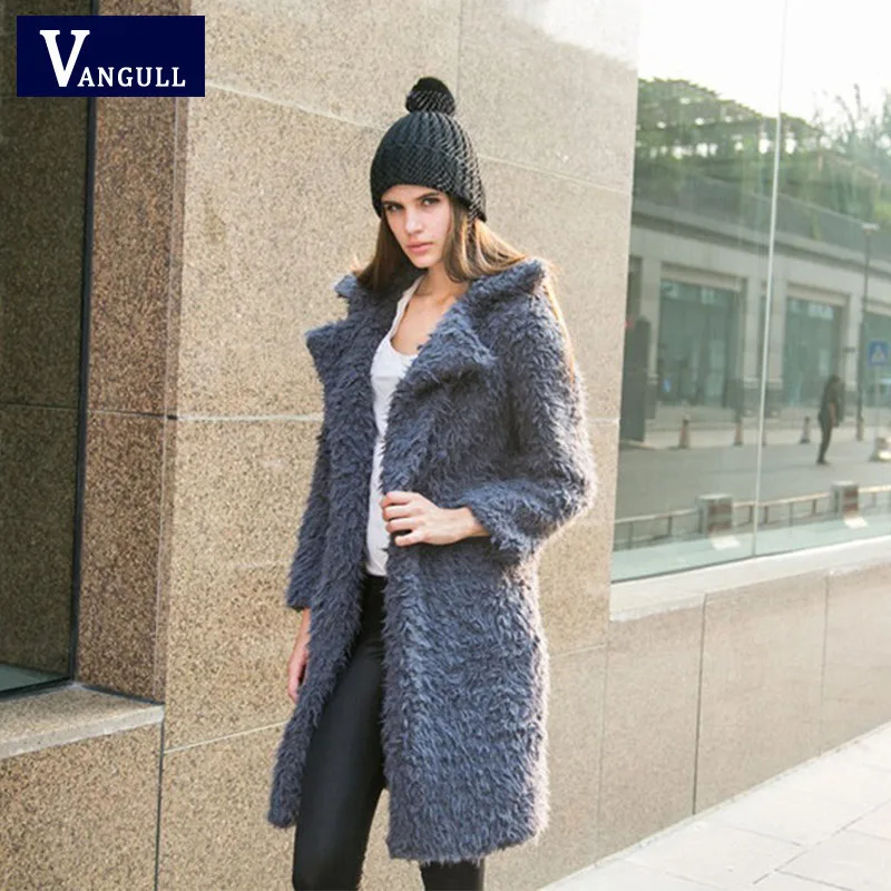 Женское зимнее меховое пальто, куртка для девушек, Элегантное длинное пальто, приталенный костюм с воротником, длинный стиль, модная Женская Осенняя верхняя одежда VANGULL - Цвет: gray