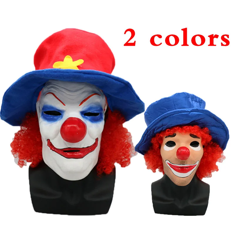 

Big Red nose Hair blue hat Scary Latex Clown Costume Party Mask Dress Funny Cosplay Joker Clown Masks Props Gift