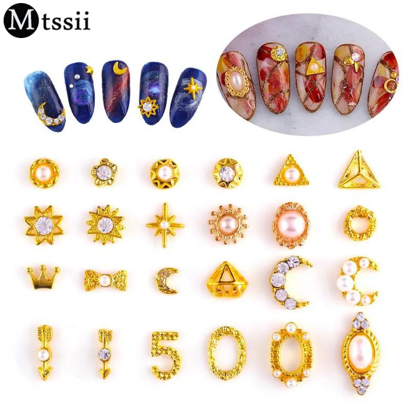 

Mtssii 1 Pcs Gold Cross Moon Star Nail Art Rivet Gold Nail Studs Rhinestones Manicure 3D Nail Art Decorations Nails Charms