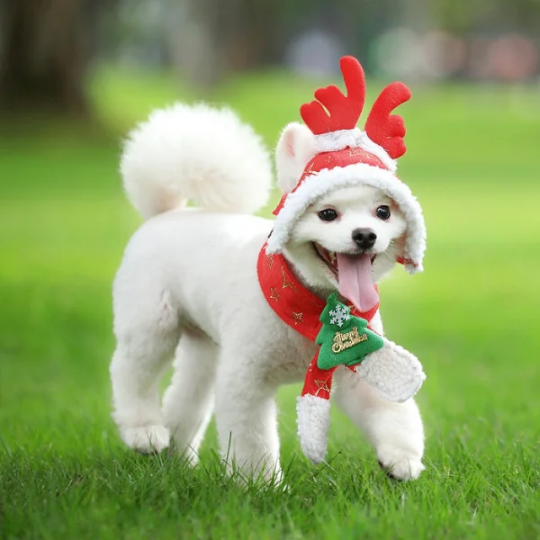 Забавная Рождественская шапка для собак и шарф набор съемный рога шляпа домашних собак рождественский костюм аксессуары