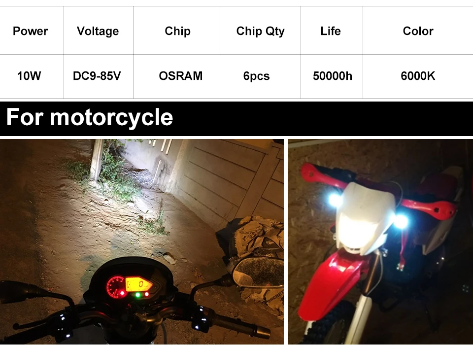 2pcs LED Motorcycle Headlight Driving Fog Spot Head Light Spotlight Assist Lamp Side Mirror Light Switch ATV truck electric car (4)