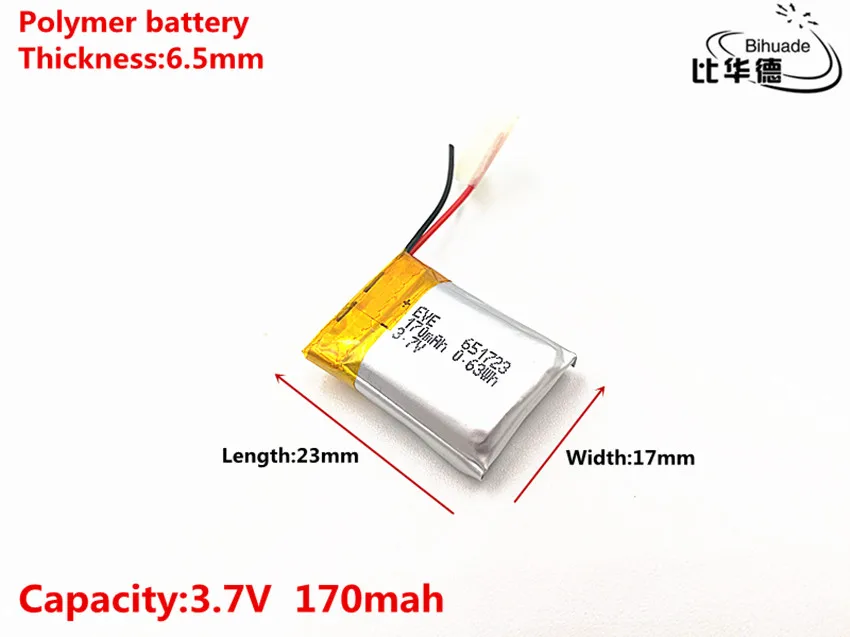 

3.7V 170mAH 651723 Polymer lithium ion / Li-ion Rechargeable battery for DVR,GPS,mp3,mp4