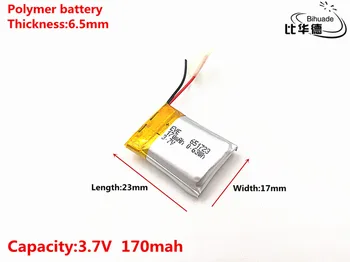 

3.7V 170mAH 651723 Polymer lithium ion / Li-ion Rechargeable battery for DVR,GPS,mp3,mp4
