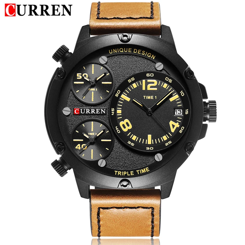 2017 NEW CURREN Men s Business Quartz Watch Multiple time zones Auto Date Top Luxury Brand