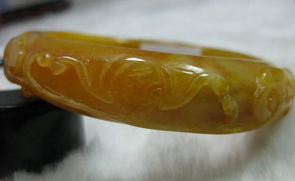 

N1173 NATURE BEAUTIFUL CARVING YELLOW JADE JADEITE BRACELET (A0427) 58MM