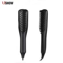 Ushow ЖК-дисплей цифровой электрический выпрямитель для волос Кисточки Керамика турмалин пластины волос Выпрямители для волос Кисточки гребень инструмент