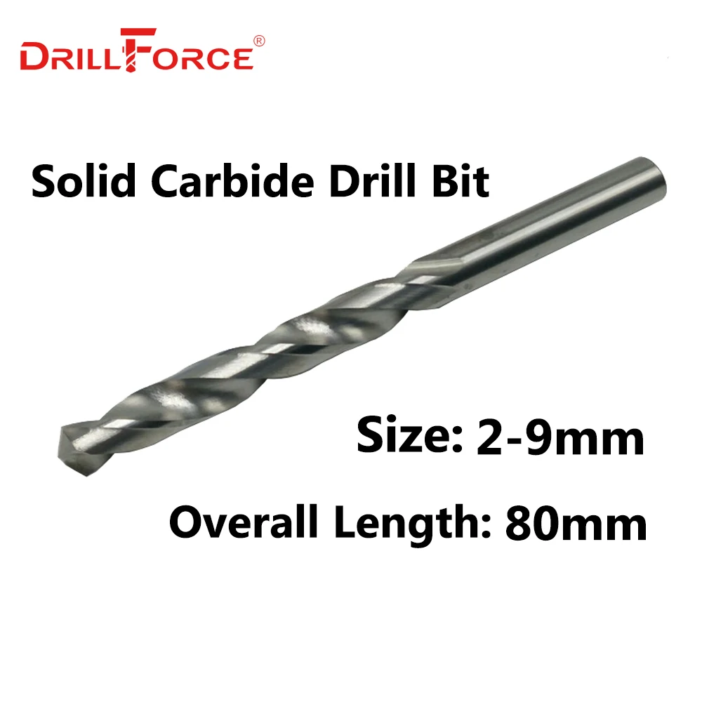 Drillforce 3 шт 2мм-9ммх80мм OAL твердосплавные сверла набор, яркий Круглый хвостовик, спиральная флейта твист сверло для металла