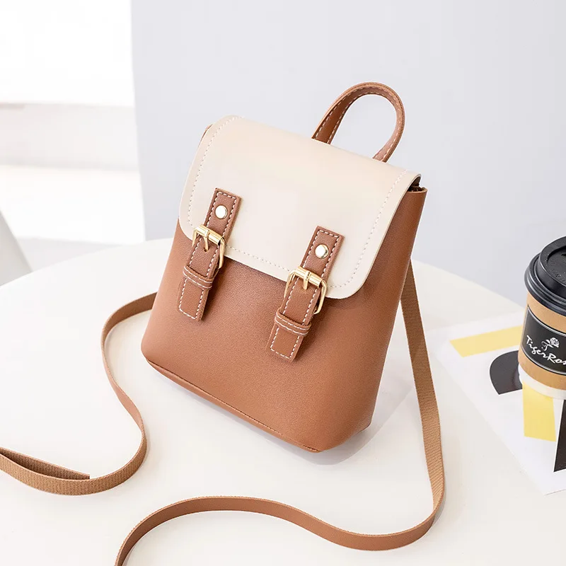 

2019 New Leather Small Shoulder Bag Female Handbags Women Patchwork Colors Cross Body Purse Mobile Phone Messenger Bag