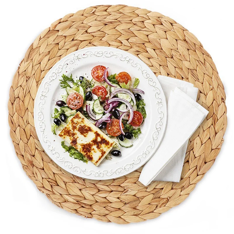  opening promotion-4Pc Natural Water Gourd Woven Placemat Round Woven Rattan Table Mat Water Gourd P