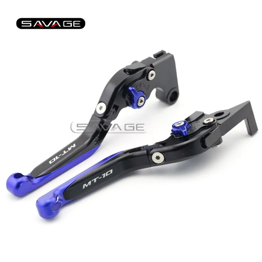 

For YAMAHA MT-10 MT10 FZ-10 2016-2017 Black+Blue Motorcycle Adjustable Folding Extendable Brake Clutch Lever Logo MT-10