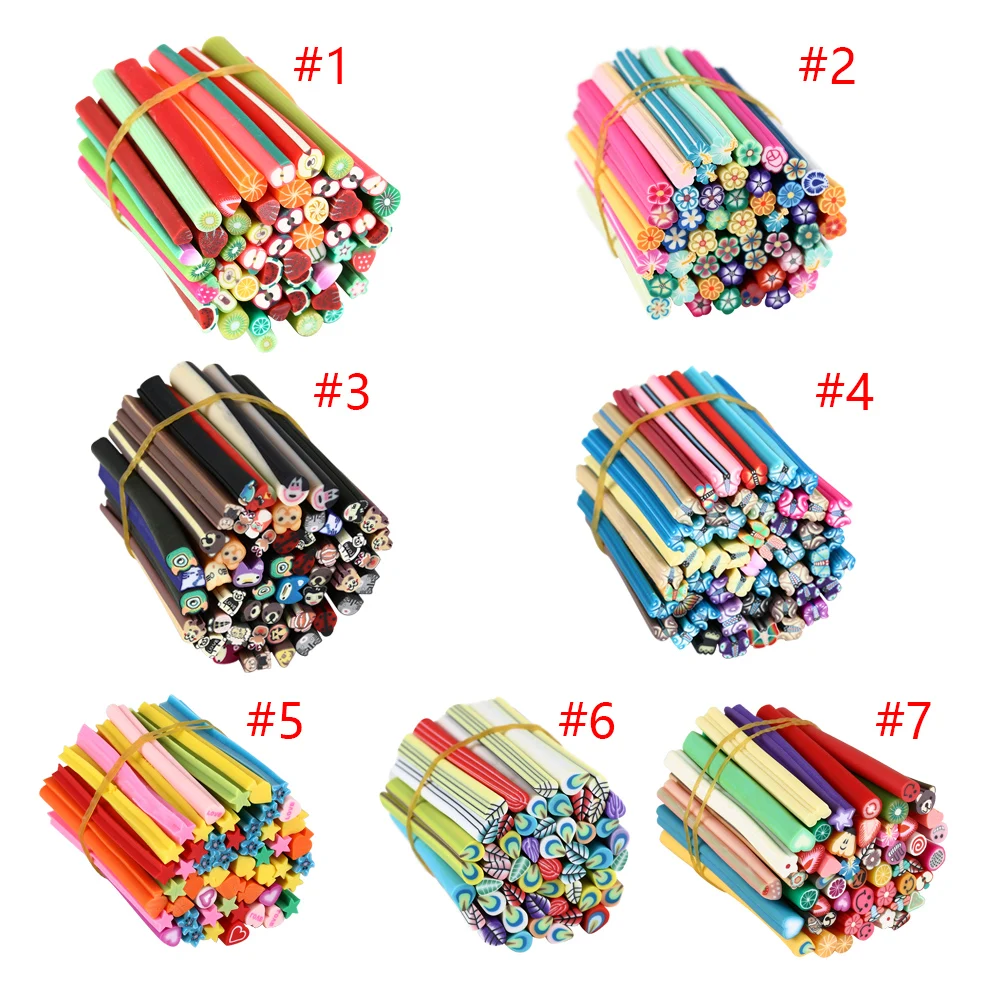 50 Pcs/Set Mixed 3D Nail Art Stickers Fimo Canes Stick Rods Polymer Clay Stickers Nail Decoration Beauty DIY Decals