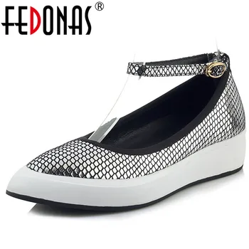 

FEDONAS Fashion Ankle Strap Women Genuine Leather Flats Platforms Shoes Woman Sexy Pointed Toe Spring Summer Party Wedding Shoes