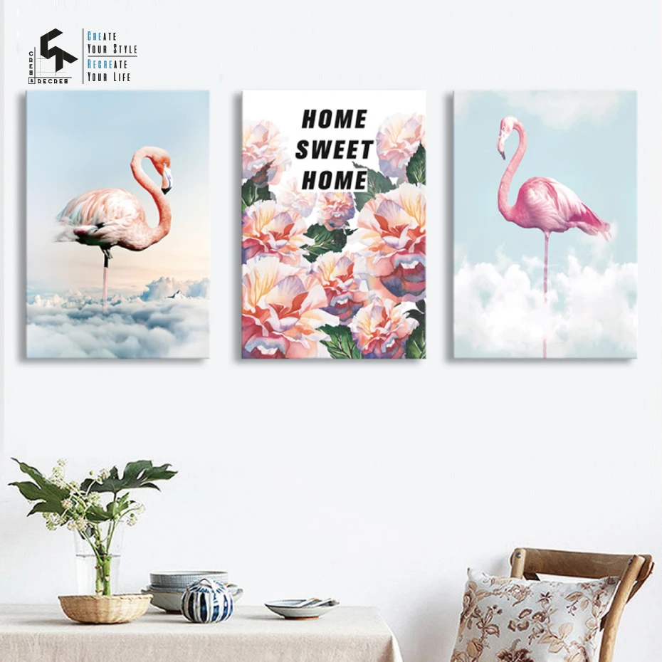 

CREATE&RECREATE Modern Poster Flamingo Posters And Prints Wall Art Canvas Painting Sweet Home Decoration Pictures CR1810115018