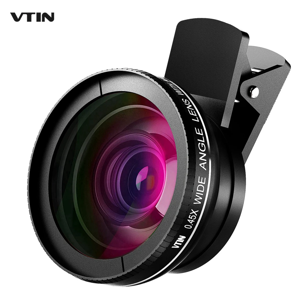 VTIN 2-in-1 Clip-on Phone Camera Lens Kit 0.45X Super Wide Angle Lens + 10X Super Macro Lens Aluminum Shell Premium HD Pictures