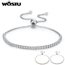 WOSTU, натуральная 925 пробы, серебряный, 3 цвета, розовый, прозрачный, циркон, Теннисный браслет, цепочка, браслет для женщин, минималистичный, хорошее ювелирное изделие, BKB045