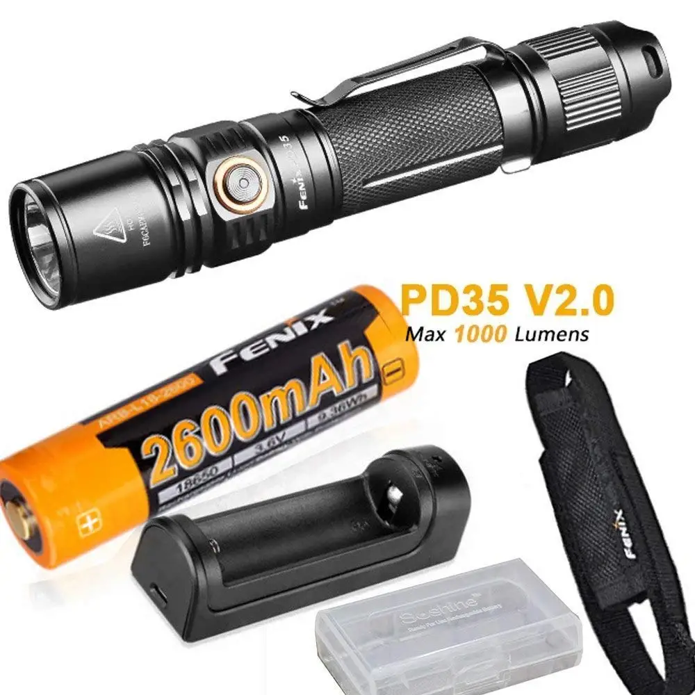 

Fenix PD35 V2.0 2018 Upgrade 1000 Lumen Flashlight with ith ARB-L18-2600 18650 Battery,ARE-X1 charger,holster,battery case