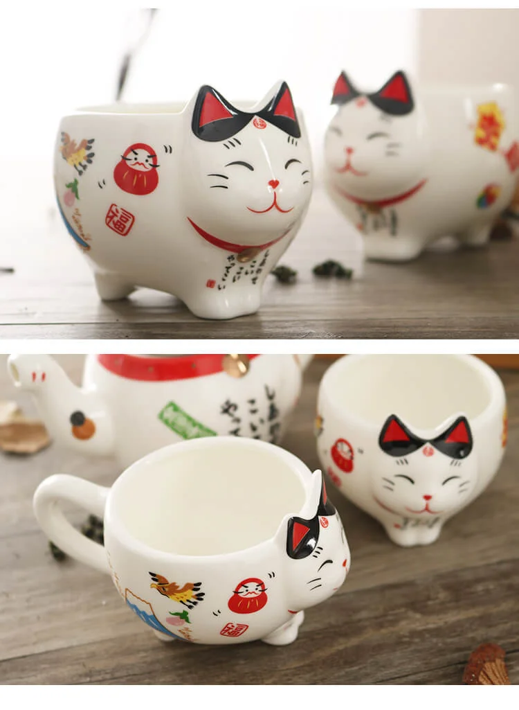 Милый японский фарфоровый чайный сервиз Lucky Cat, креативный, Maneki Neko, керамическая чайная чашка, горшок с ситечком, милый плюус, кошка, чайный горшок, кружка