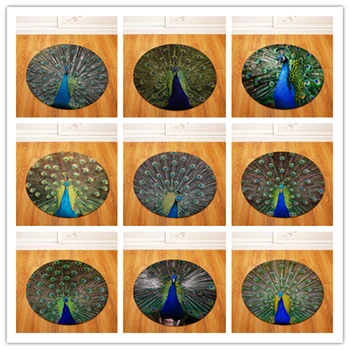 

Round Carpets for Living Room Peacock Printed Parlor Bedroom Chair Rugs Toilet Bath Decorate Non-slip Door Mat